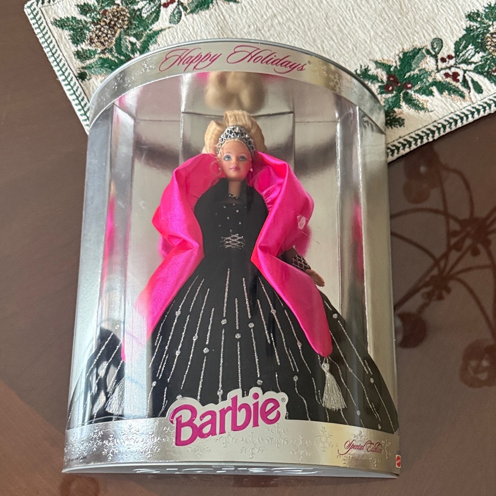 1998 Holiday Barbie Collector Doll in Black and Pink Gown